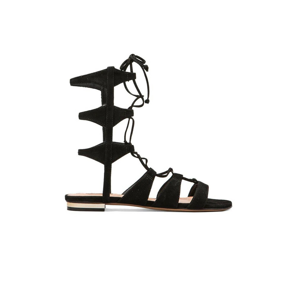 Schutz Erlina Flat Gladiator Sandal Black Nubuck 6